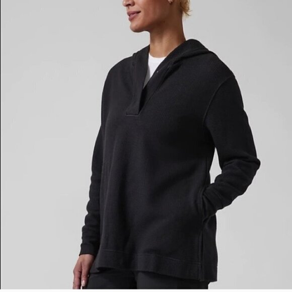 ATHLETA Coaster Luxe Waffle Hoodie Oversized Cozy Tunic Black - Picture 1 of 8